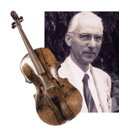 Georg Klohe and a cello made for him while he was in Wewelsburg camp.