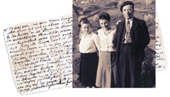 A handwritten “Watchtower” and a photo of Adolphe and Emma Arnold with their daughter, Simone.