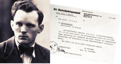 Collage: 1. Johannes Harms. 2. A copy of his death certificate.