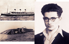 Collage: 1. The ship “Cap Arcona” with concentration camp prisoners aboard. 2. The “Cap Arcona” capsized. 3. Witali Kostanda.