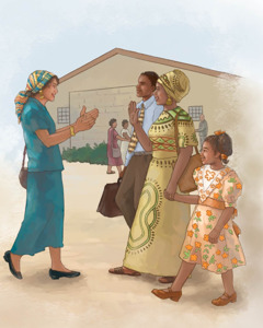 A woman meets a family who are friends of God