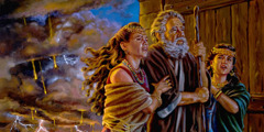 Ló e suas filhas chegam a salvo em Zoar. Fogo dos céus destrói Sodoma e Gomorra.