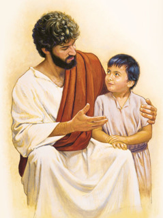 Ein kleiner Junge steht bei Jesus