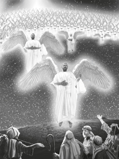 הרועים צופים במלאכים מהללים את אלוהים