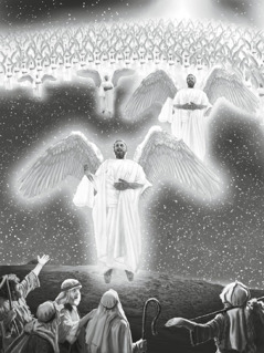 Pasterze obserwują, jak aniołowie wysławiają Boga