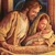 Maria și Iosif îl așază pe Isus într-o iesle