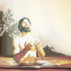 İsa vaftizinin hemen ardından göğe bakıyor ve dua ediyor