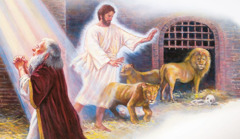 Ein Engel beschützt Daniel vor den Löwen
