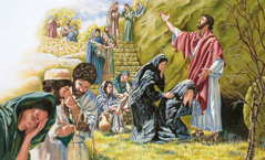 Jesus betet am Grab von Lazarus vor anderen Leuten