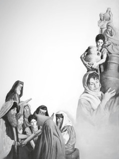 ישוע הצעיר עוזר להביא מים מהבאר ושואל שאלות בבית המקדש