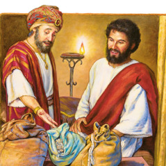 Zacheusz obiecuje Jezusowi, że odda nieuczciwie zdobyte pieniądze