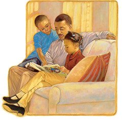 אב קורא ולומד עם ילדיו את הספר למד מהמורה הגדול