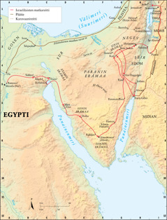 Egyptistä lähteneiden matkareitti