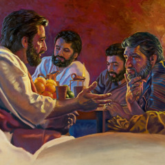 Jesus predigt drei Männern in einem Privathaus