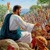 Jesús pronunciando el Sermón del monte ante una gran multitud.