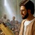 Jesus lendo o que está escrito num rolo numa sinagoga.