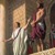 Poncije Pilat pokazuje rukom prema Isusu. Isus ima svezane ruke i nosi purpurnu haljinu i krunu od trnja
