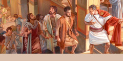 Peter and his companions entering the home of Cornelius.