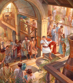 Peter and his companions entering the home of Cornelius.