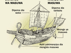 Masuwa wa lo nshi y’edjedja ndo tenyi diawɔ nɛi dia weke oma la ntondo polo l’ɔkɔngɔ. 1. Kahi. 2. Dipɛma dia woke. 3. Nkongo ya masuwa. 4. Dipɛma dia tshitshɛ.