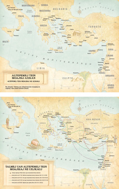 Mapas: 1. Mapa kampa nesij altepemej tein axkan moajsij uan altepemej tein ne uejkauj moajsiaj. 2. Mapa kampa nesij talmej uan altepemej tein moajsiaj ne uejkauj uan ixnesi kampa tanojnotsato Pablo kemej misionero uan kani panotiajki keman yajki Roma.