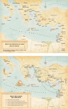 Map: 1. Map er a beluu er chelecha el taem me a mats er a irechar. 2. Map er a beluu me a mats er a irechar me aike el edei el lomerollel a Paulus el missionari me a omerollel el mora Rom.