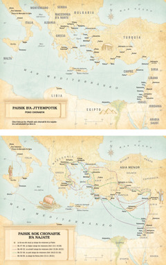 Mapaʼik: 1. Mapa bʼa paisik bʼa jtyempotik sok bʼa poko chonabʼik. 2. Mapa bʼa paisik sok chonabʼik bʼa najate sok ti yiʼojan ja bʼejik bʼa skʼulan biajar jastal misionero ja Pablo sok ja bʼa sbiaje man Roma.