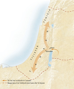 Mapa baʼ miʼ pʌstʌl jiñi tejclum Canaán[Mapa yaʼ ti i yopol 11]