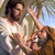 Jesus rører ved en blind manns øyne og helbreder ham