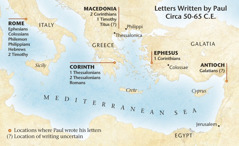 Map of locations where Paul wrote letters