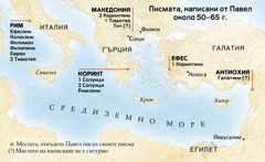 Карта с местата, от които Павел писал писма