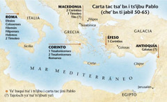 Mapa chaʼan jiñi tejclum tac baqui Pablo tiʼ tsijbu i carta tac