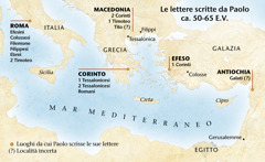 Mappa dei luoghi da cui Paolo scrisse le sue lettere