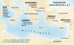 Karte der Orte, von denen aus Paulus schrieb