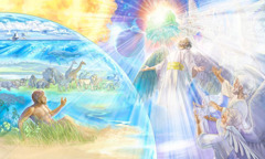 یَهُوَه خدا از تخت آسمانی خود آفریده‌های آسمانی و زمینی خود را می‌بیند