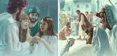 Jesus raises a girl from the dead and heals a sick man