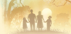 A family looks at a sunset