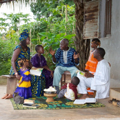 A family discussing a Bible topic