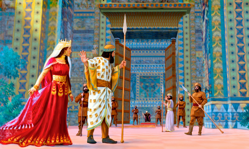 Esther enters the palace of King Ahasuerus in a royal robe