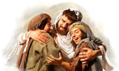 Lázaro abrazando a Marta y a María
