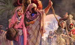 Abrão e Sarai deixando a cidade de Ur, levando poucos bens