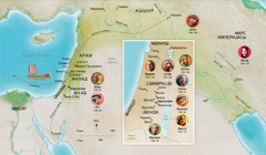 Map of Bible lands related to the lives of Hannah, Samuel, Abigail, Elijah, Mary and Joseph, Jesus, Martha, and Peter