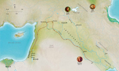 Map of Bible lands related to the lives of faithful Abel, Noah, Abram (Abraham)