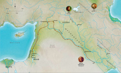 Mapa de terres bíbliques relacionades amb les vides dels fidels Abel, Noè i Abram (Abraham)