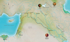 Mapa sang mga lugar sa Biblia nga may kaangtanan sa kabuhi sang matutom nga si Abel, Noe, Abram (Abraham)