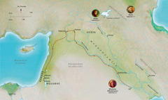 Map of Bible lands related to the lives of faithful Abel, Noah, Abram (Abraham)