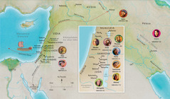 Map of Bible lands related to the lives of Hannah, Samuel, Abigail, Elijah, Mary and Joseph, Jesus, Martha, and Peter