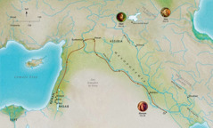 Map of Bible lands related to the lives of faithful Abel, Noah, Abram (Abraham)