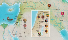 Map of Bible lands related to the lives of Hannah, Samuel, Abigail, Elijah, Mary and Joseph, Jesus, Martha, and Peter