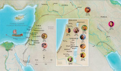 Mapa di paisnan menshoná den Beibel ku tin di haber ku bida di Ana, Samuel, Abigail, Elías, Maria ku Hose, Hesus, Marta i Pedro
